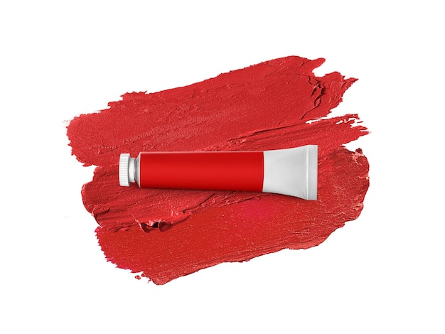 Color tube on red brush stroke transparent background