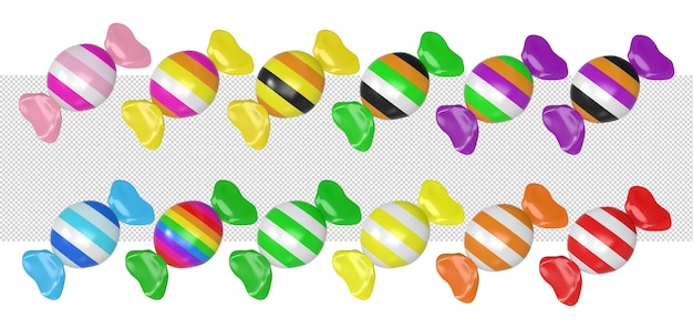 PSD caramelle colorate su sfondo trasparente