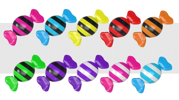 Caramelle colorate su sfondo trasparente