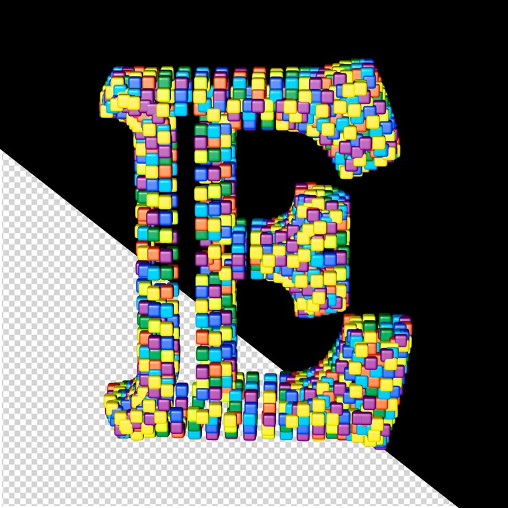 PSD colored letters from small cubes letter e