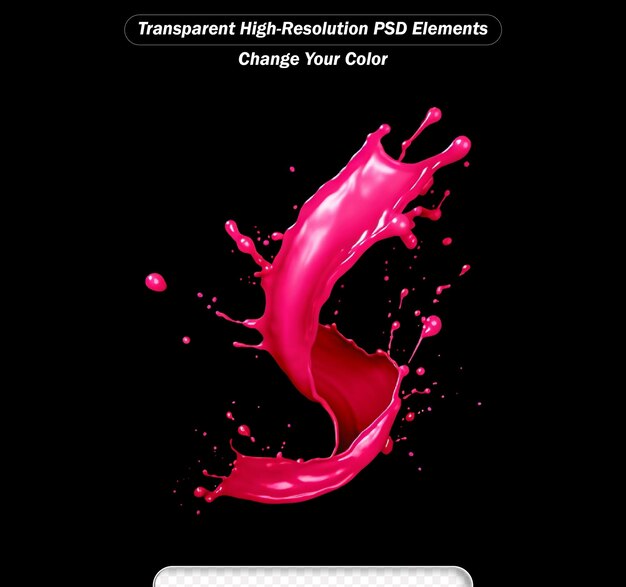 PSD colored paint brush splash isolated on black transparent background