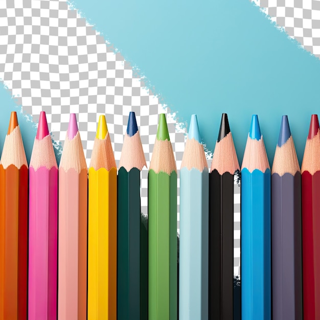 Colored pencils in closeup on a transparent background