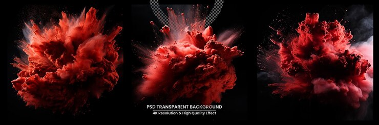 PSD colored powder explosion isolated on transparent background