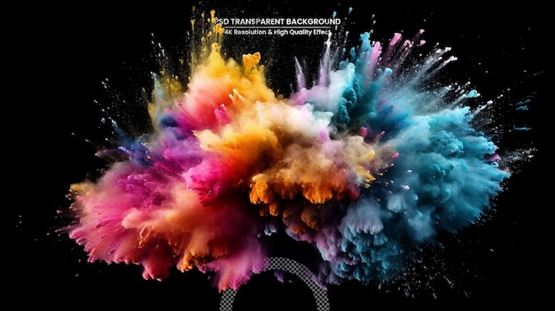 PSD colored powder explosion isolated on transparent background