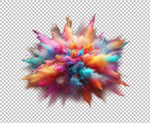 Colored powder explosion on a transparent background Abstract dust on the backdrop Ai generative