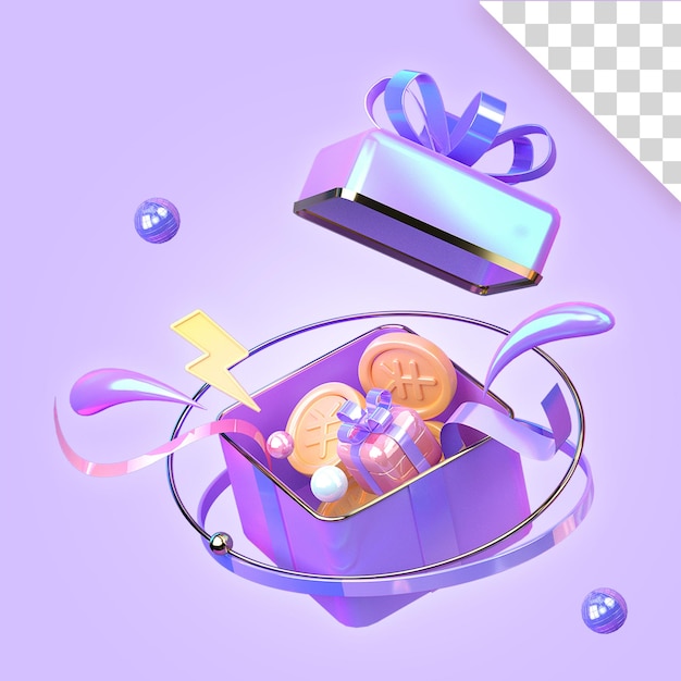 colorful 3D gift box with transparent background