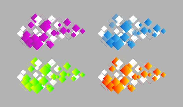 PSD colorful abstract overlapping squares design on gray background