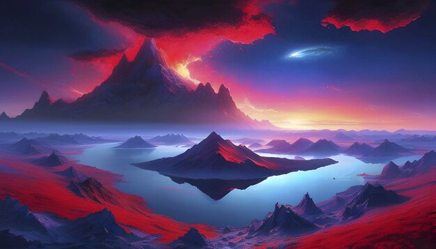 PSD colorful alien landscape in another world