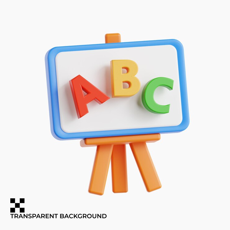 PSD colorful alphabet letters on classroom whiteboard