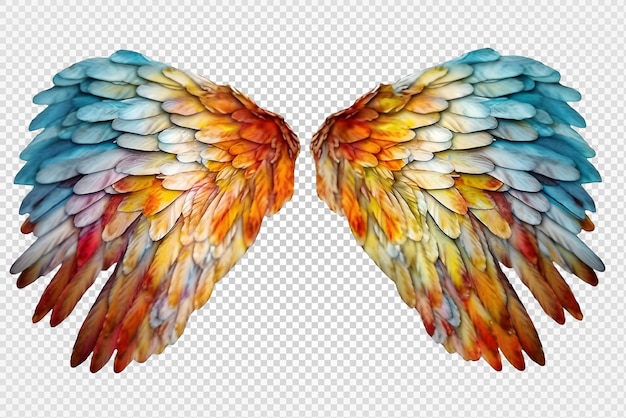 PSD colorful angel wings ornament isolated on transparent background generative ai