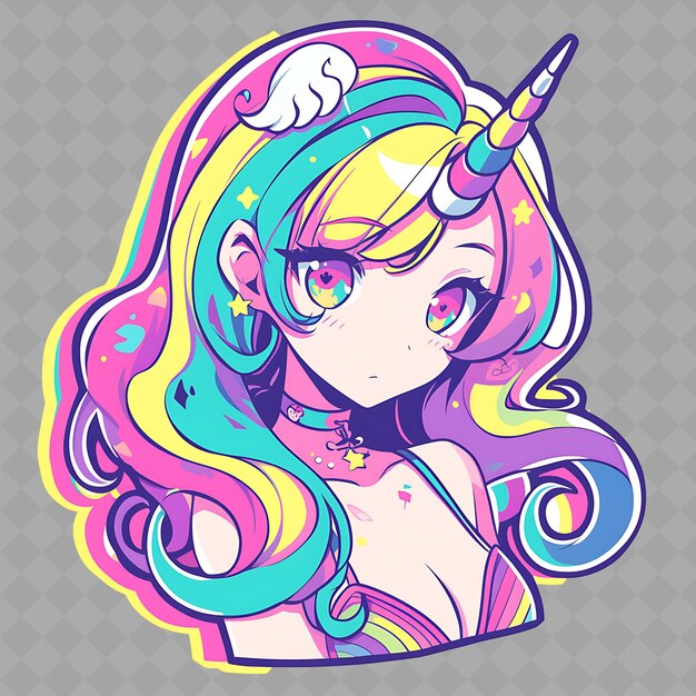 PSD a colorful anime girl with a rainbow on her head