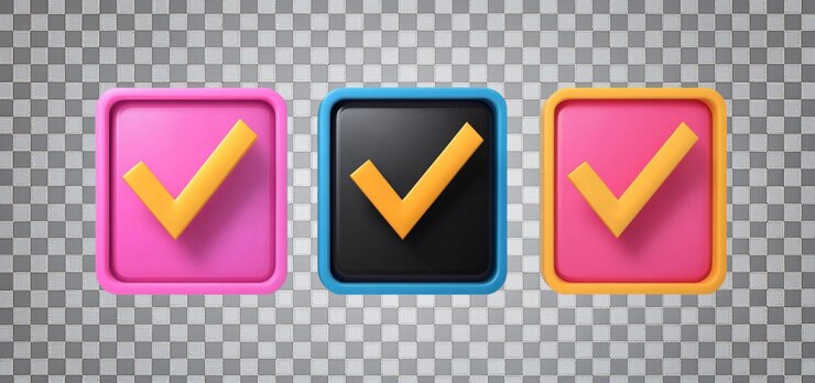 PSD colorful app icon label set with percent check mark and discount isolated on transparent background
