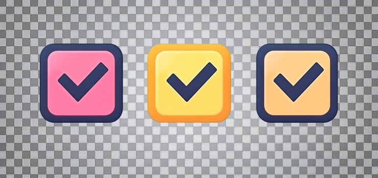 PSD colorful app icon label set with percent check mark and discount isolated on transparent background