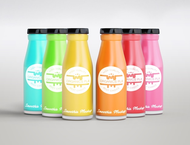 PSD colorful arrangement of different smoothies mock-up