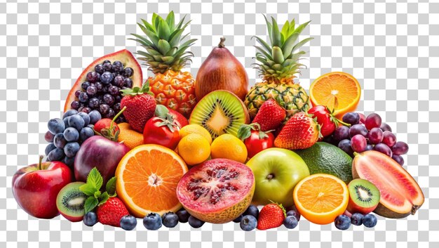 PSD colorful array of fresh fruits isolated on transparent background