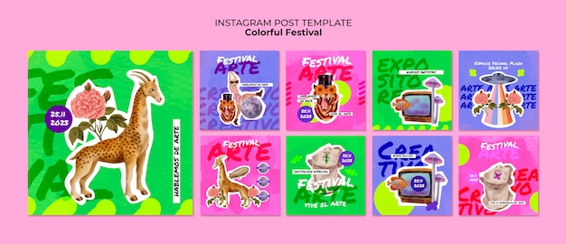 PSD post instagram colorati del festival d'arte