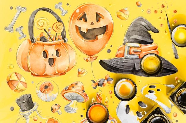 PSD colorful and artistic halloween draw concept