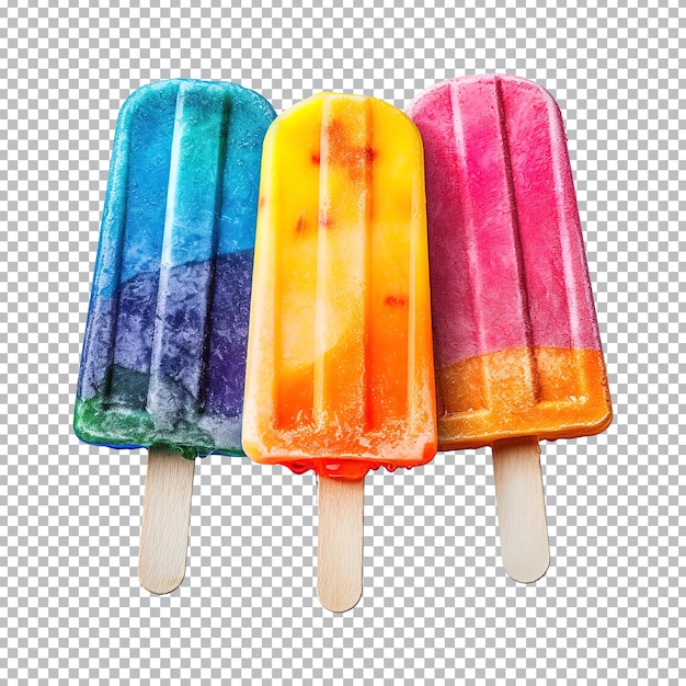 Colorful assorted ice popsicles isolated on transparent background