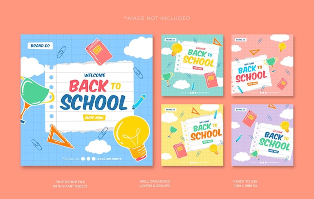 PSD colorful back to school instagram posts collection