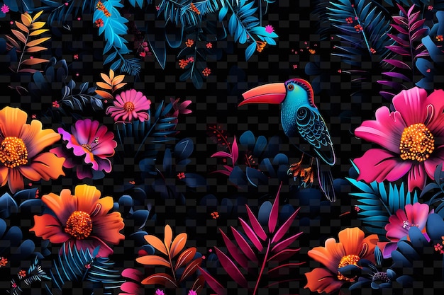 A colorful background with a colorful bird and flowers