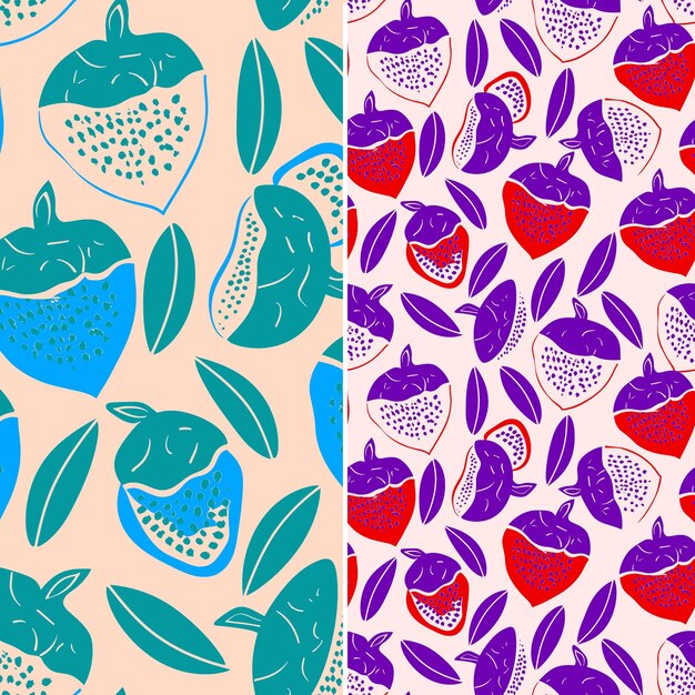 PSD a colorful background with different colored fruits and leaves