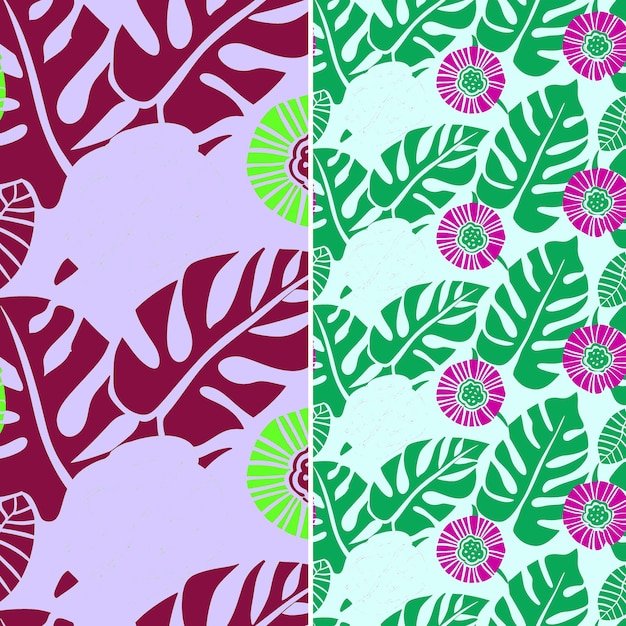 A colorful background with different colors and a green and purple flower
