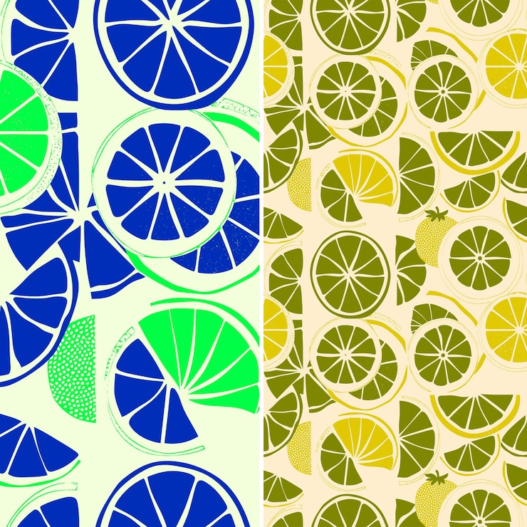 PSD a colorful background with lemon slices and limes
