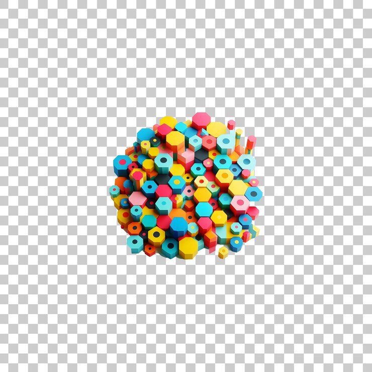 PSD a colorful ball of multicolored candy sits on a grid