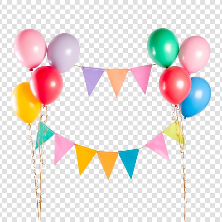 PSD colorful balloons and bunting for a festive celebration on a transparent background