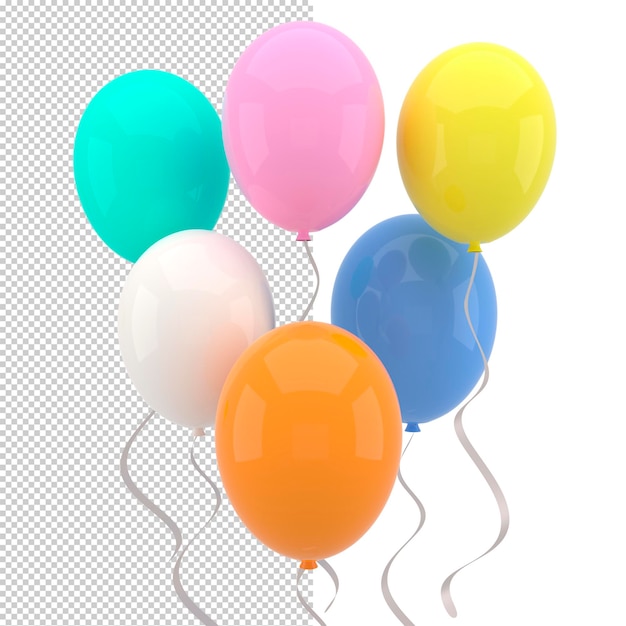 Palloncini colorati che volano per feste di compleanno e celebrazioni rendering 3d per striscioni per feste di compleanno