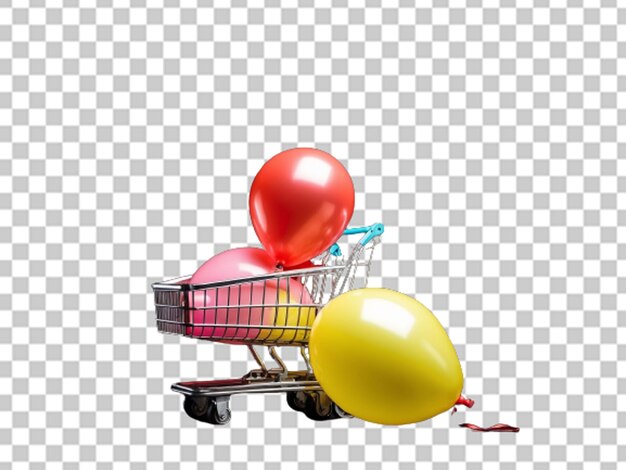 Colorful balloons in a shopping cart