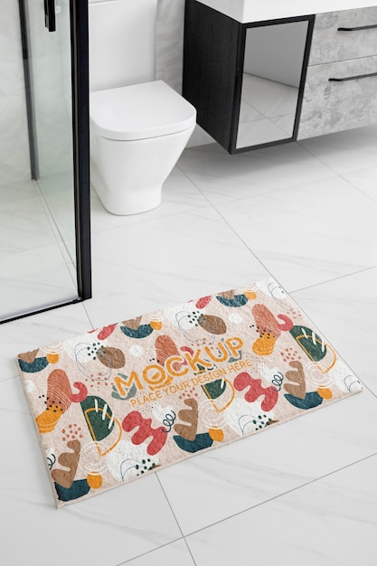 PSD colorful bath rug with abstract shapes pattern