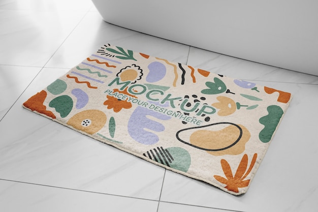 Colorful bath rug with abstract shapes pattern