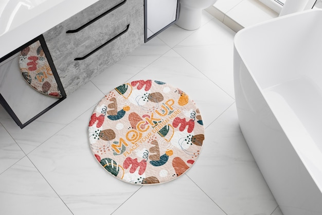 Colorful bath rug with abstract shapes pattern