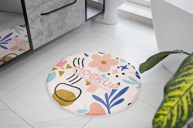 PSD colorful bath rug with abstract shapes pattern