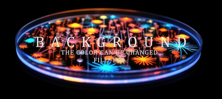 PSD colorful bioluminescent organisms in a glass dish