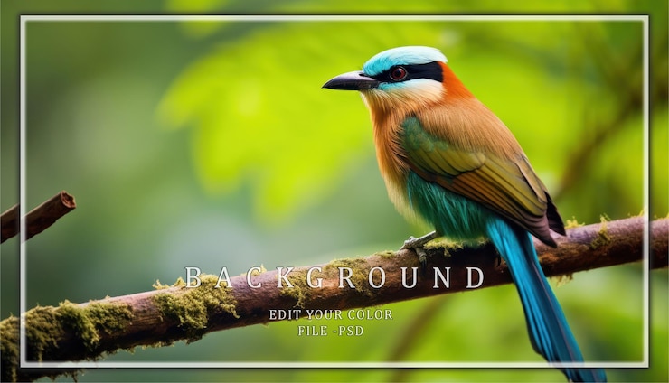 PSD colorful bird perched on a branch