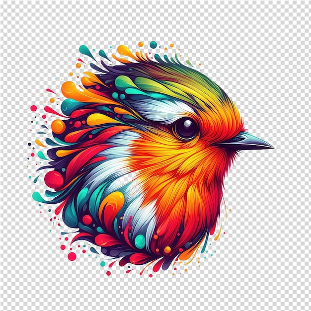 A colorful bird with a colorful background of multicolored feathers