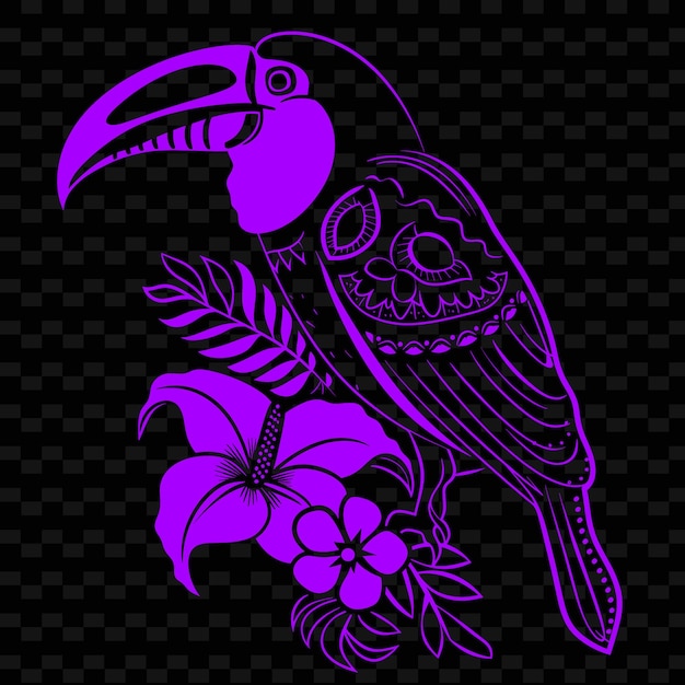 PSD a colorful bird with a purple background and a flower with a bird on it