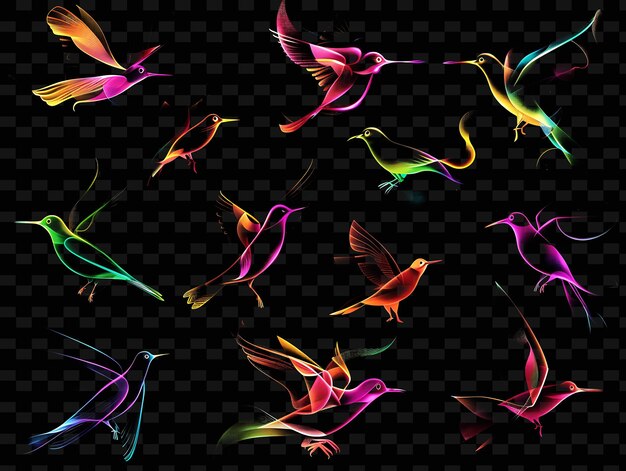 PSD 검은 바탕에 하늘을 날아다니는 다채로운 새들