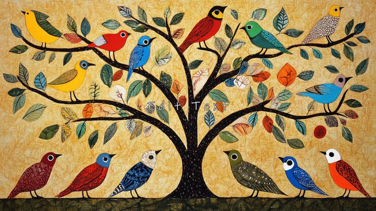 PSD colorful birds perched on a vibrant tree 1