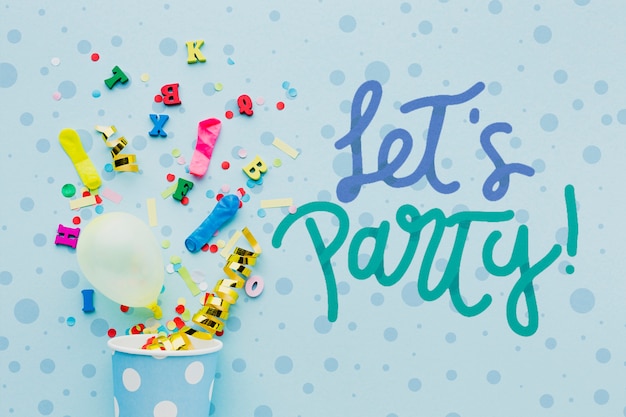 PSD colorful birthday balloons with confetti