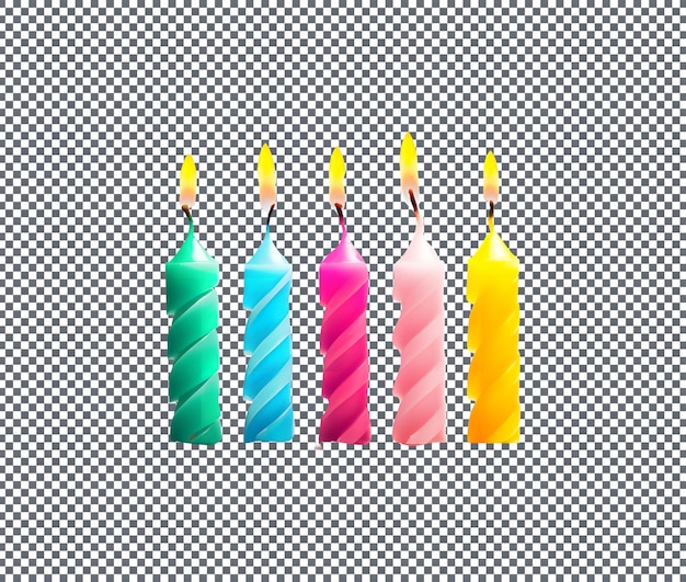 PSD colorful birthday candles isolated on transparent background