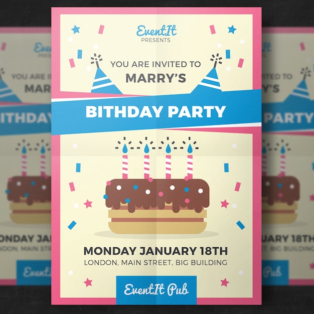 PSD colorful birthday party poster template