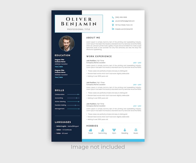 PSD colorful blue resume cv template design