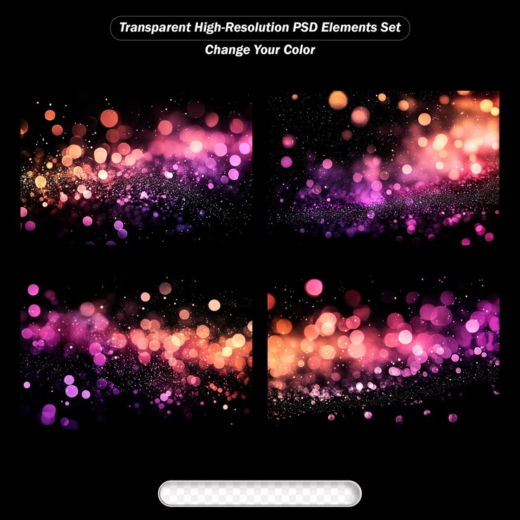 PSD colorful bokeh light effects on black background for psd patterns