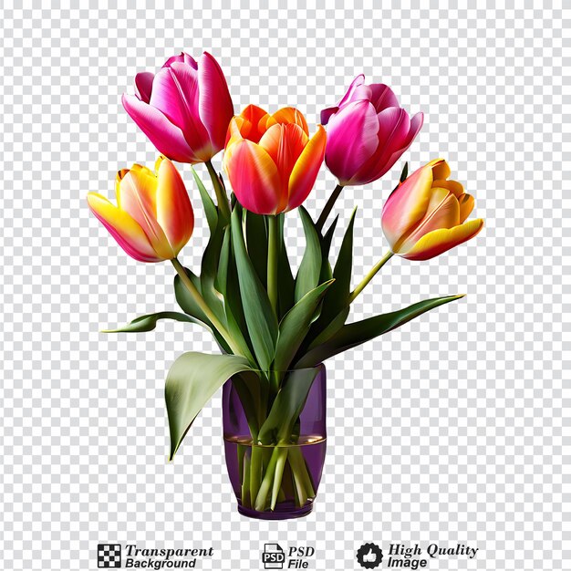 PSD colorful bouquet of tulips isolated on transparent background