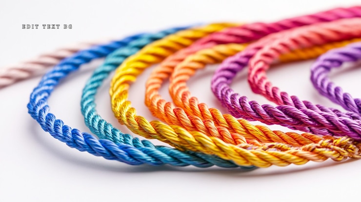 PSD colorful braided cords arranged in rainbow spectrum