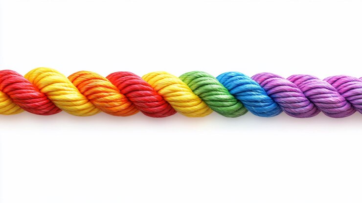 PSD colorful braided rope isolated on white background