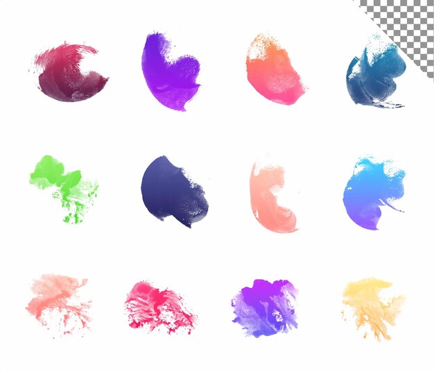 Colorful brush stroke collection set on transparent background